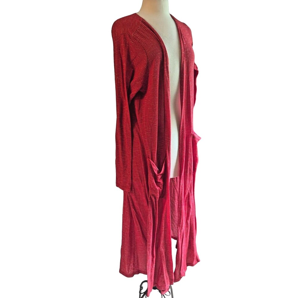 Lularoe Women's Sarah Red w/ White Micro Stripes Duster Open Cardigan Size XL